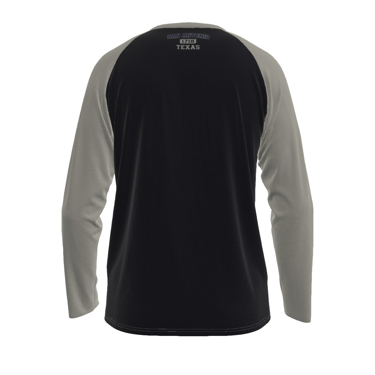 Black San Antonio Texas 1718 Navy and Cream Long Sleeve Shirt Men Varsity Raglan Tee