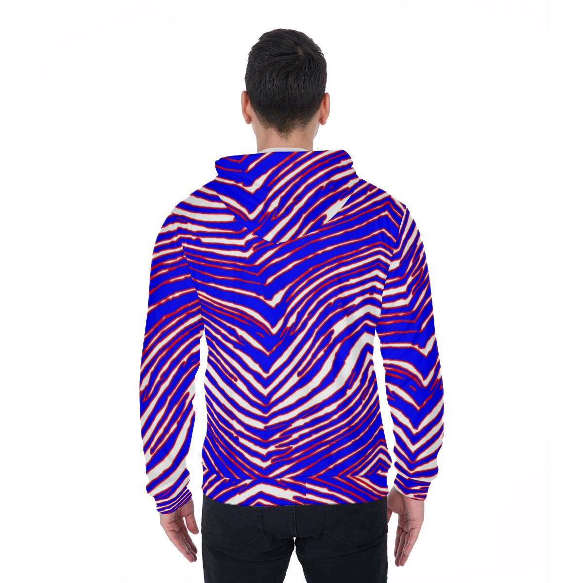 Buffalo Football Zip Up Hoodie With Pocket – Red Blue White Zebra Game Day Style