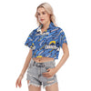 los-angeles-chargers-womens-cropped-shirt powder blue yellow football side view beach style