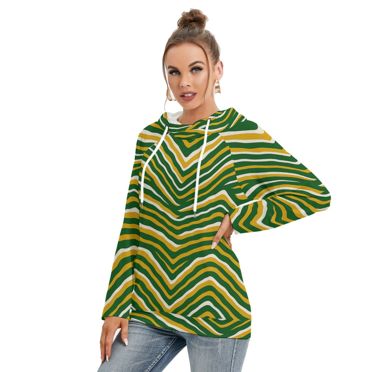 Green Bay Football Yellow Green Women’s Double Hood Hoodie – Game Day Streetwear