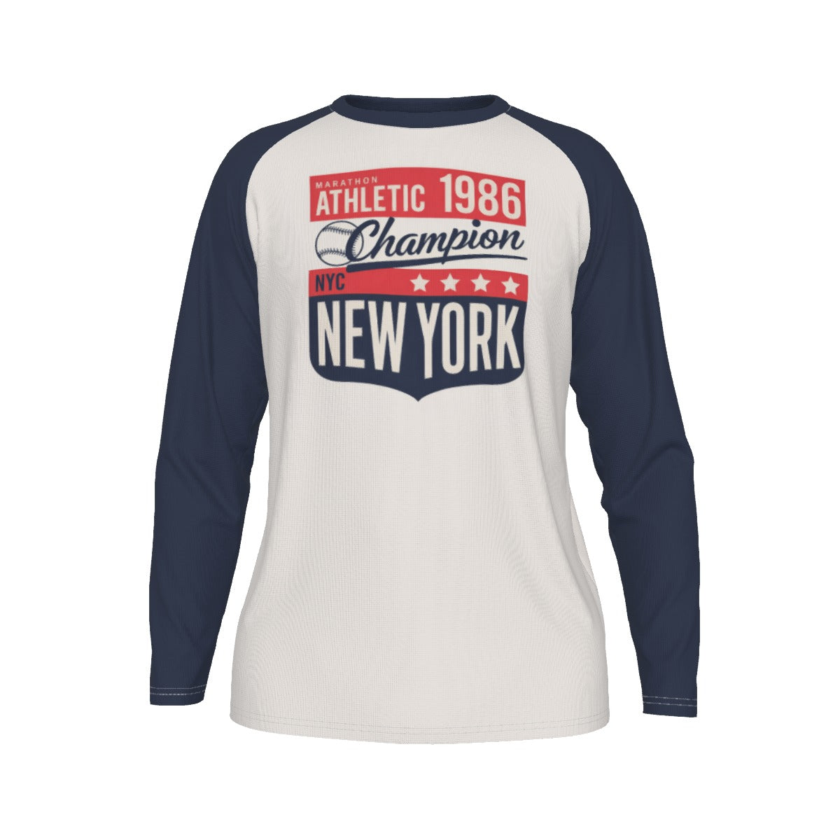 New York Baseball Raglan Long Sleeve Shirt – Athletic Champion 1986 Vintage Varsity Design, White Bo – breathable comfort wear, breathable comfort wear, image 1.0