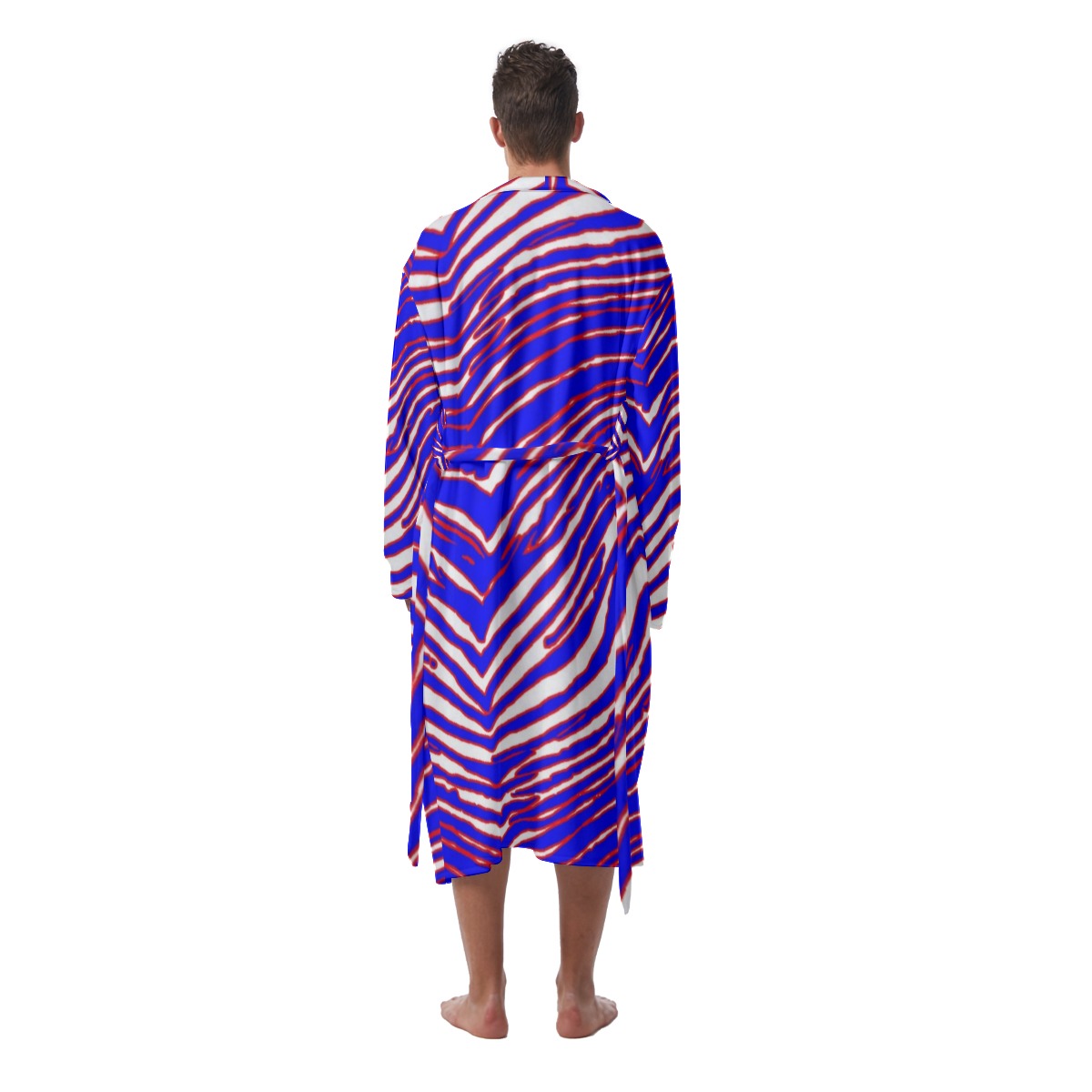White Smoke Buffalo football Men's Heavy Fleece Robe – Red Blue White Zebra Game Day Style