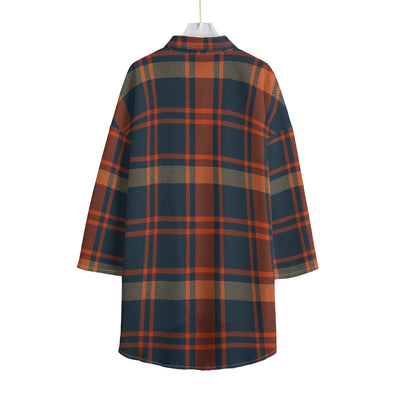 Auburn Tigers Tartan Plaid Navy Orange Women's Chiffon Shirt With Elbow Sleeve
