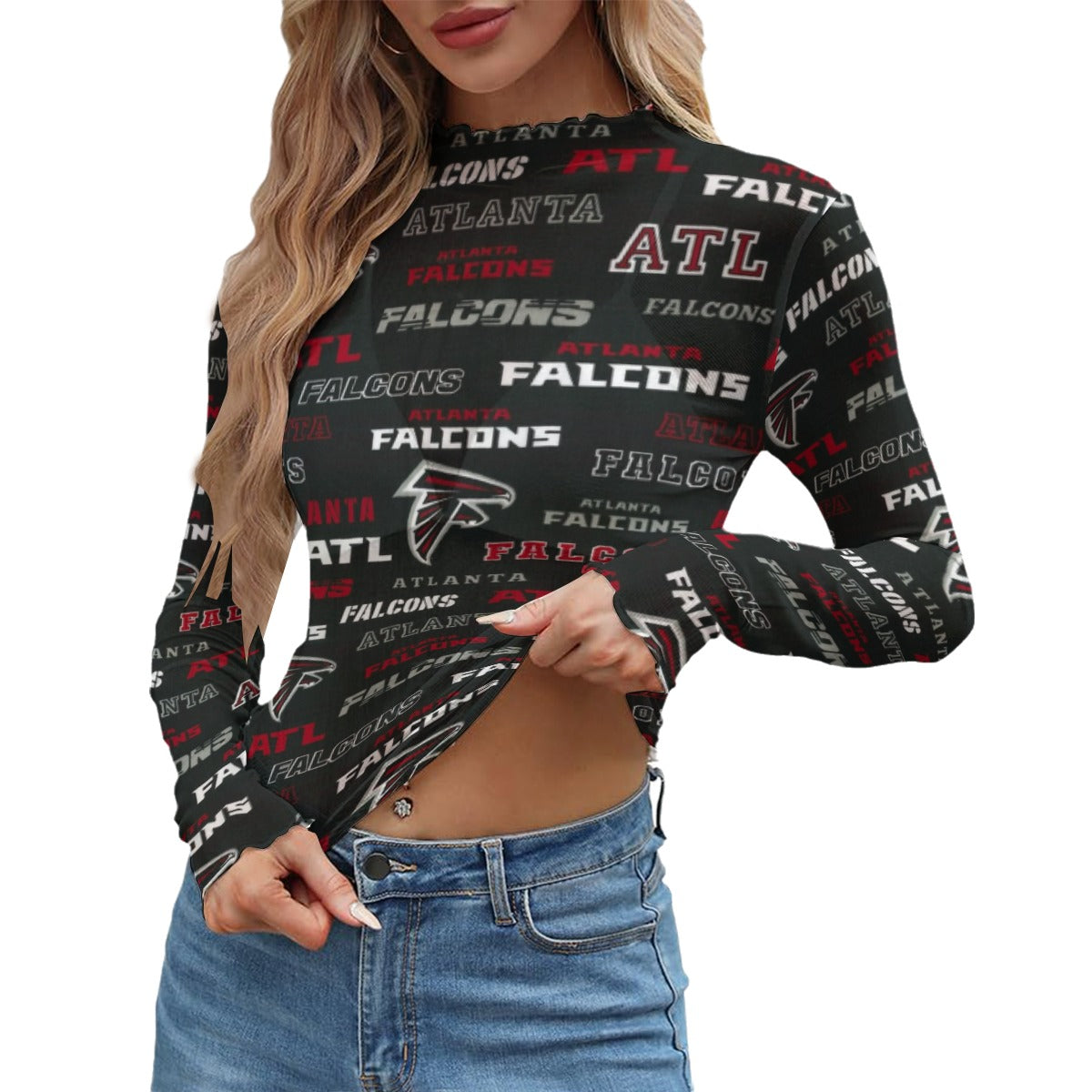 Atlanta Falcons Women's Mesh T-shirt red black football outfit back view