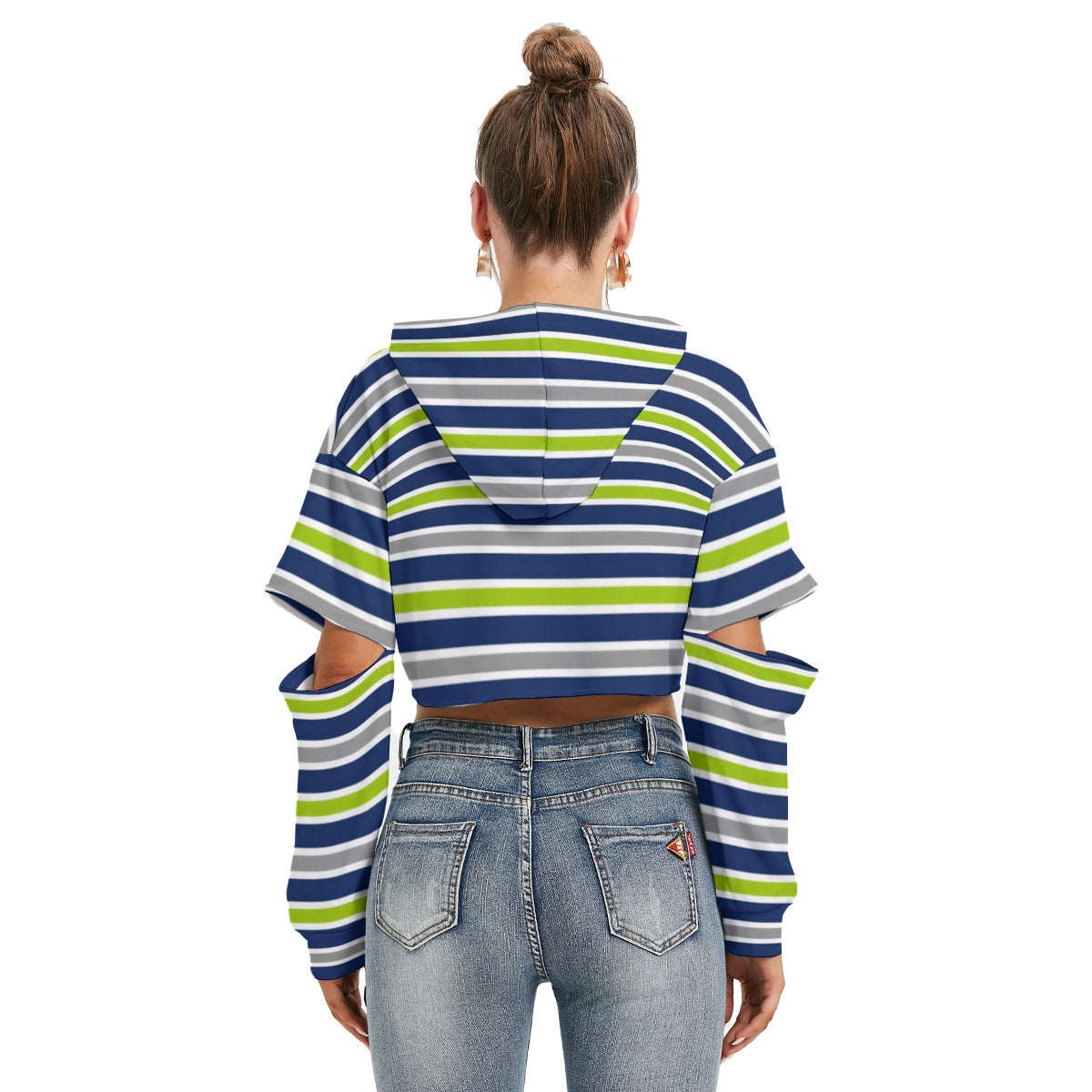 White Smoke Seattle Football striped Women's Heavy Fleece Hoodie With Hollow Out Sleeve