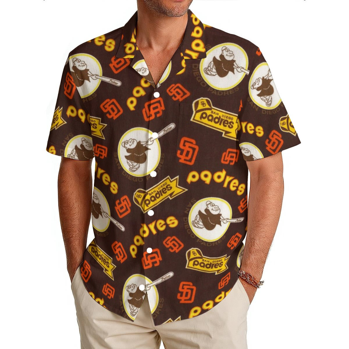San Diego Padres Men's Hawaiian Shirt|150GSM san diego padres baseball fan apparel coastal game day outfit