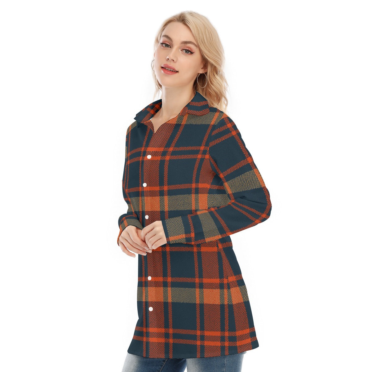 Auburn Tigers Tartan Plaid Navy Orange Women's Long Shirt