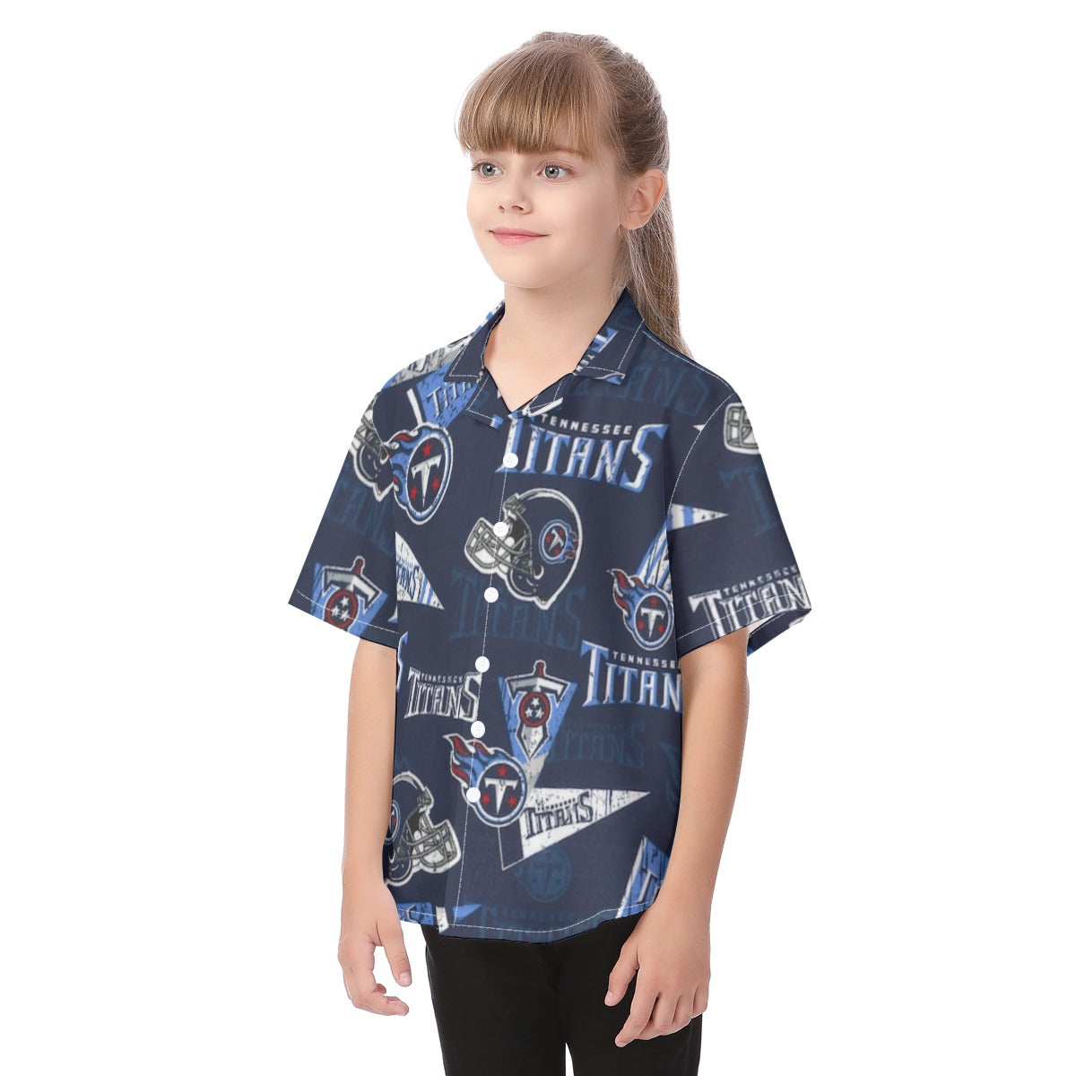 tennessee-titans-kids-hawaiian-vacation-shirt navy light blue football side view streetwear fit