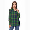 Notre Dame Fighting Irish Green Navy Gold Plaid Womens Long Sleeve Shirt 6 green navy gold plaid women fashion apparel