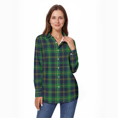 Notre Dame Fighting Irish Green Navy Gold Plaid Womens Long Sleeve Shirt 6 green navy gold plaid women fashion apparel