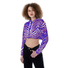 Buffalo football Women's Crop Top Hoodie – Red Blue White Zebra Game Day Style – breathable comfort wear, football shirt, image 1.0