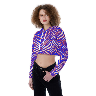 Buffalo football Women's Crop Top Hoodie – Red Blue White Zebra Game Day Style – breathable comfort wear, football shirt, image 1.0
