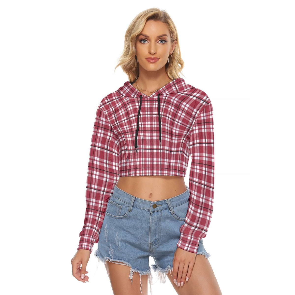 Alabama Crimson Tide Tartan Plaid Crimson White Women's Crop Top Hoodie|Velvet streetwear fashion product image 3