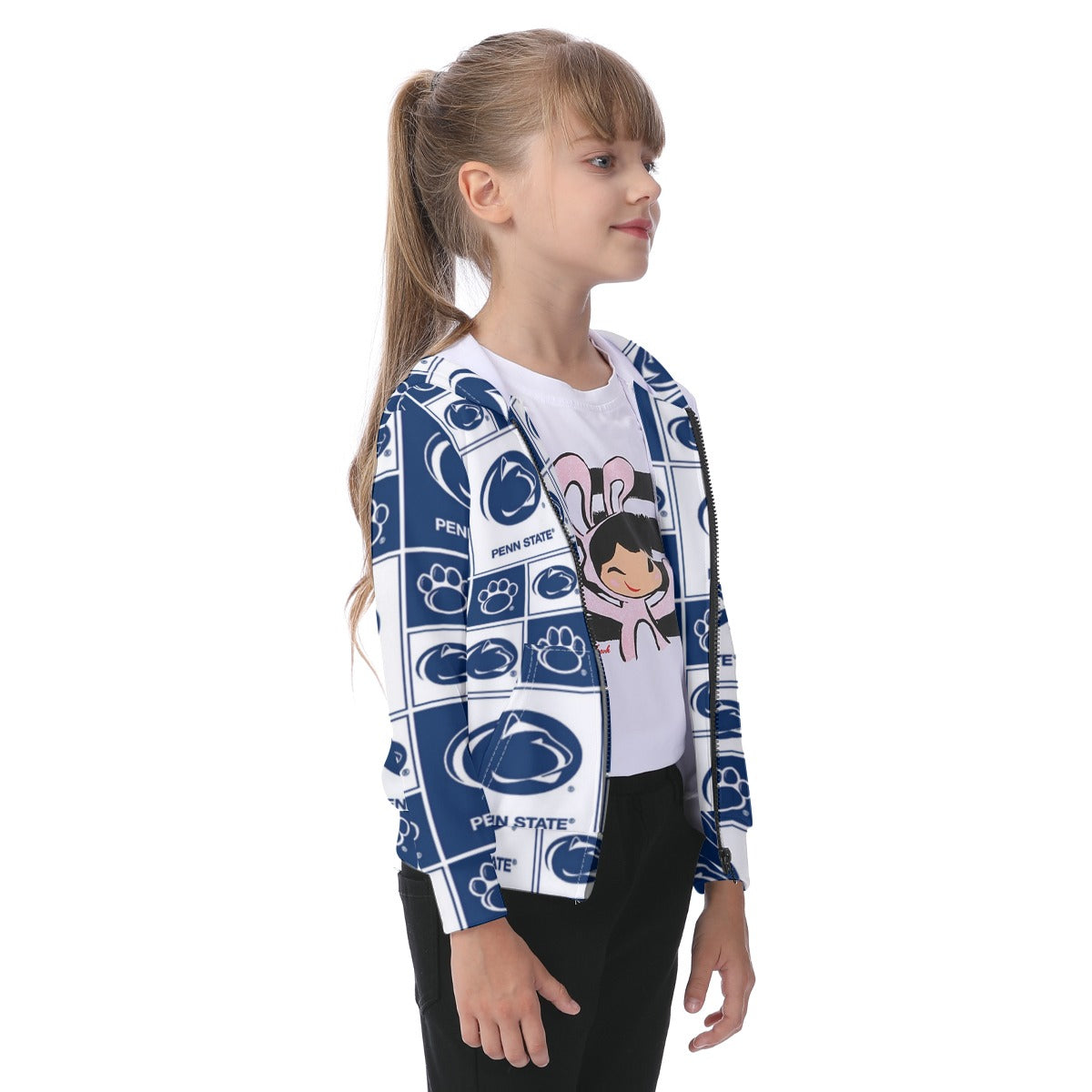 Penn State - Nittany Lions Kid's Zip-up Hoodie With Patch Pocket White varsity sports apparel
