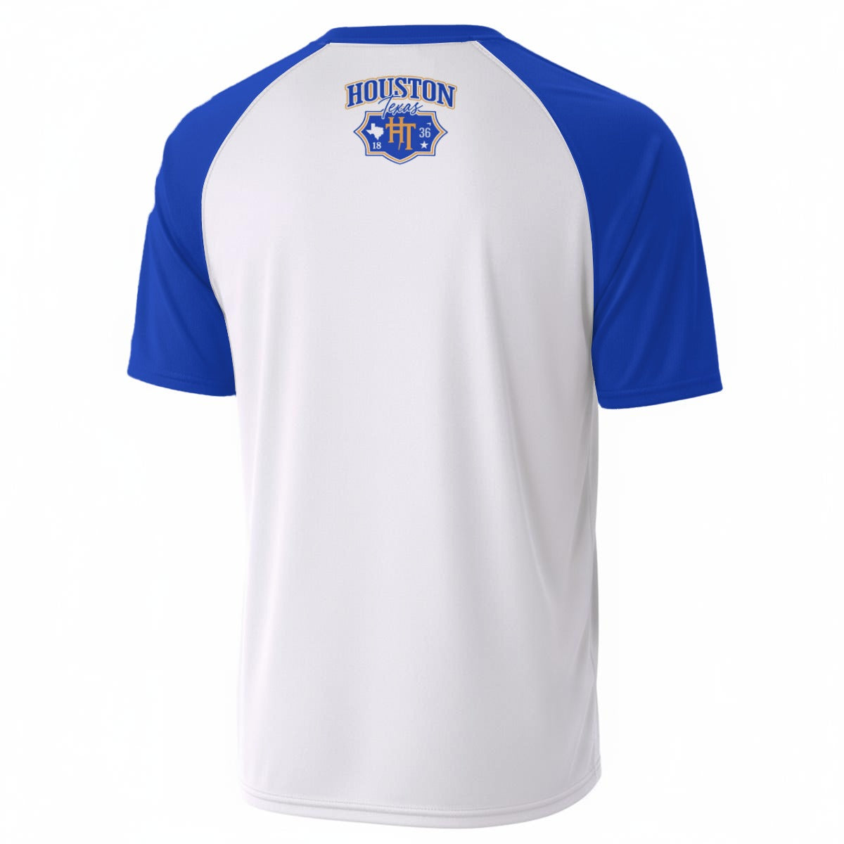 White Smoke Houston Texas V-Neck T-Shirt – White and Blue Athletic City Sports Shirt