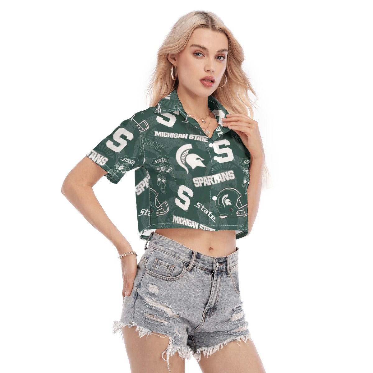Michigan State Spartans Women's Cropped Shirt - Big Ten football apparel varsity sportswear product image 2.0