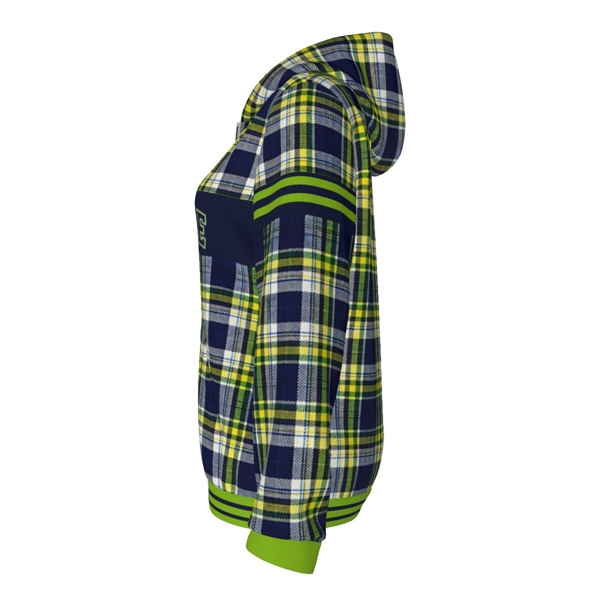 Seattle Football Tartan Plaid Women’s Borg Fleece Hoodie With Half Zip – Navy and Green Sherpa Game