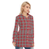 louisville cardinals tartan plaid oversized button up women shirt women's long shirt |115gsm cotton poplin women tartan plaid game day fashion