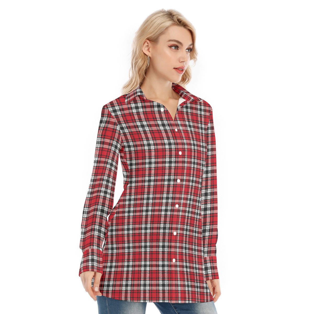 louisville cardinals tartan plaid oversized button up women shirt women's long shirt |115gsm cotton poplin women tartan plaid game day fashion
