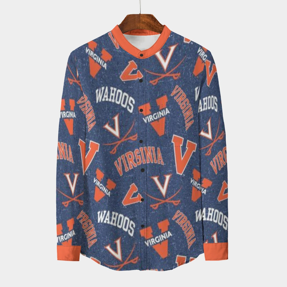 Virginia Cavaliers Stand Collar Shirt With Long Sleeve|110GSM Imitation Flax White sports streetwear apparel