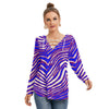 White Smoke Buffalo football Women's Long Sleeve Neckline Tie Sweatshirt – Red Blue White Zebra Game Day Style