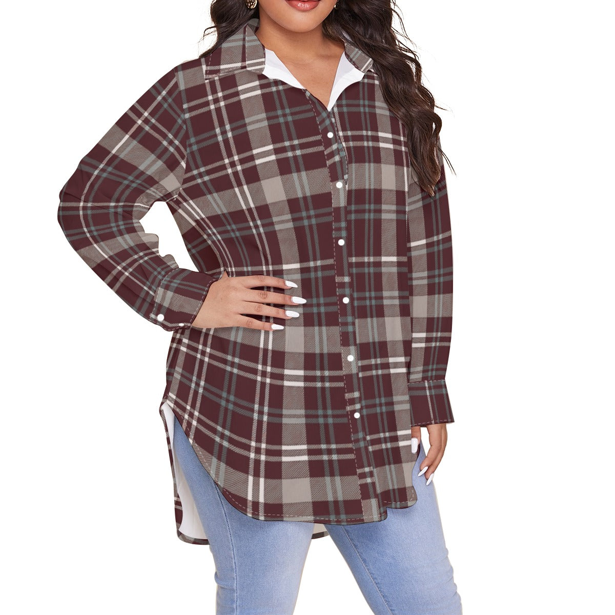 Tennessee Volunteers Orange White Plaid Women's Shirt With Long Sleeve(Plus Size)
