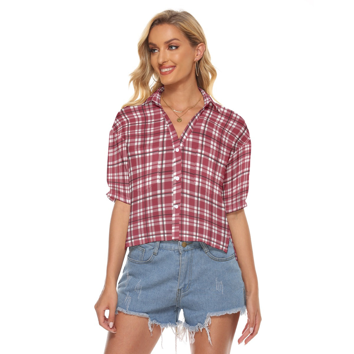 Alabama State Tartan Plaid Women V-Neck Shirt – Southern College Style Top – game day outfit, casual fan outfit, image 1.0
