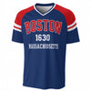 Boston 1630 Massachusetts Varsity T-Shirt – Navy Blue, Red and White Athletic Streetwear Graphic Tee – breathable comfort wear, casual fan outfit, image 1.0