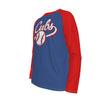 White Smoke Chicago Baseball Blue and Red Shirt – Vintage Script Long Sleeve Raglan Tee