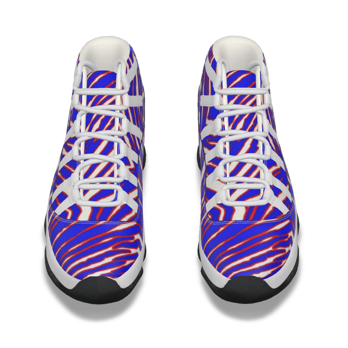 White Smoke Men's High Top Basketball Shoes – Red Blue White Zebra Game Day Style