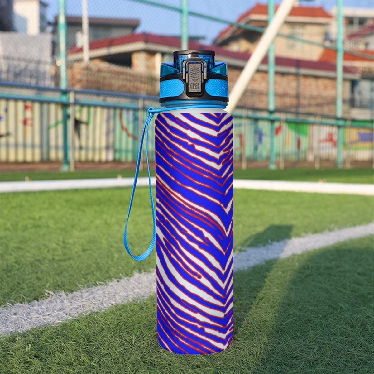 Dark Slate Gray Sport Water Bottle 32oz – Red Blue White Zebra Game Day Style