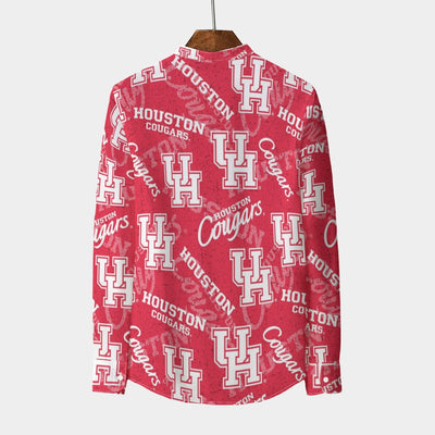 Houston Cougars Stand Collar Shirt With Long Sleeve|110GSM Imitation Flax