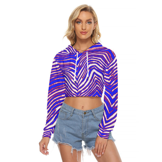 Buffalo Women's Crop Top Hoodie|Velvet – Red Blue White Zebra Game Day Style
