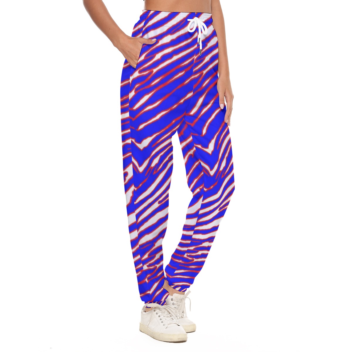 White Smoke Women’s Casual Pants – Red, Blue White Zebra Game Day Style