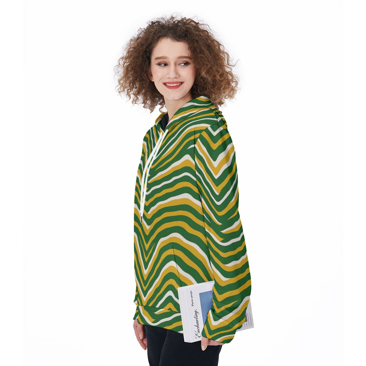 White Smoke Green Bay Football Zebra Women’s Pullover Hoodie – Yellow Green Game Day Streetwear