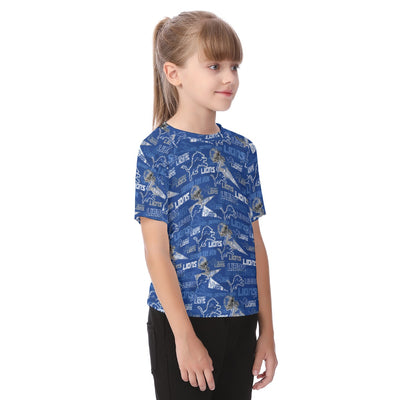 detroit-lions-kids-t-shirt blue silver football fabric breathable detail