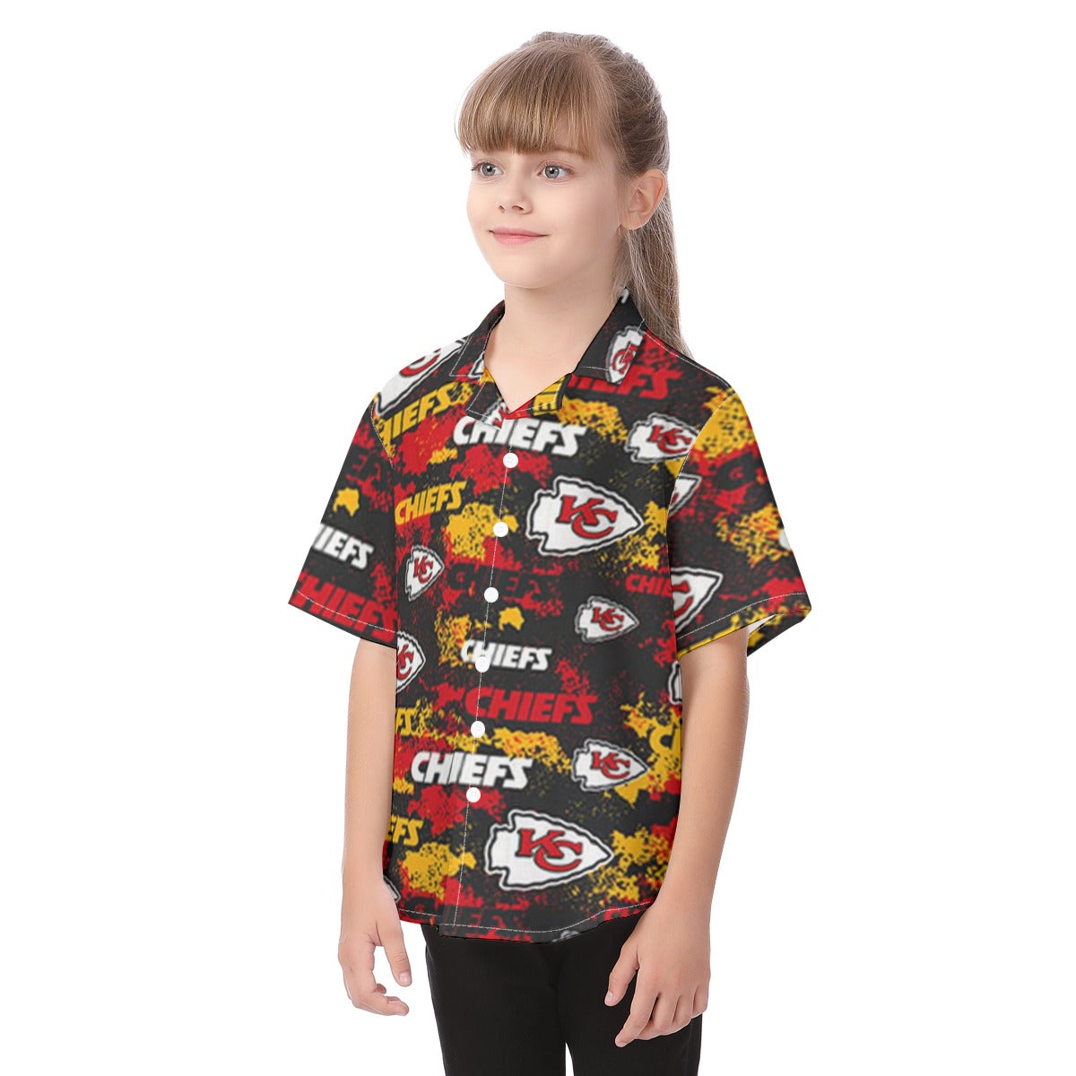 kansas-city-chiefs-kids-hawaiian-vacation-shirt red gold football outfit image 3.0