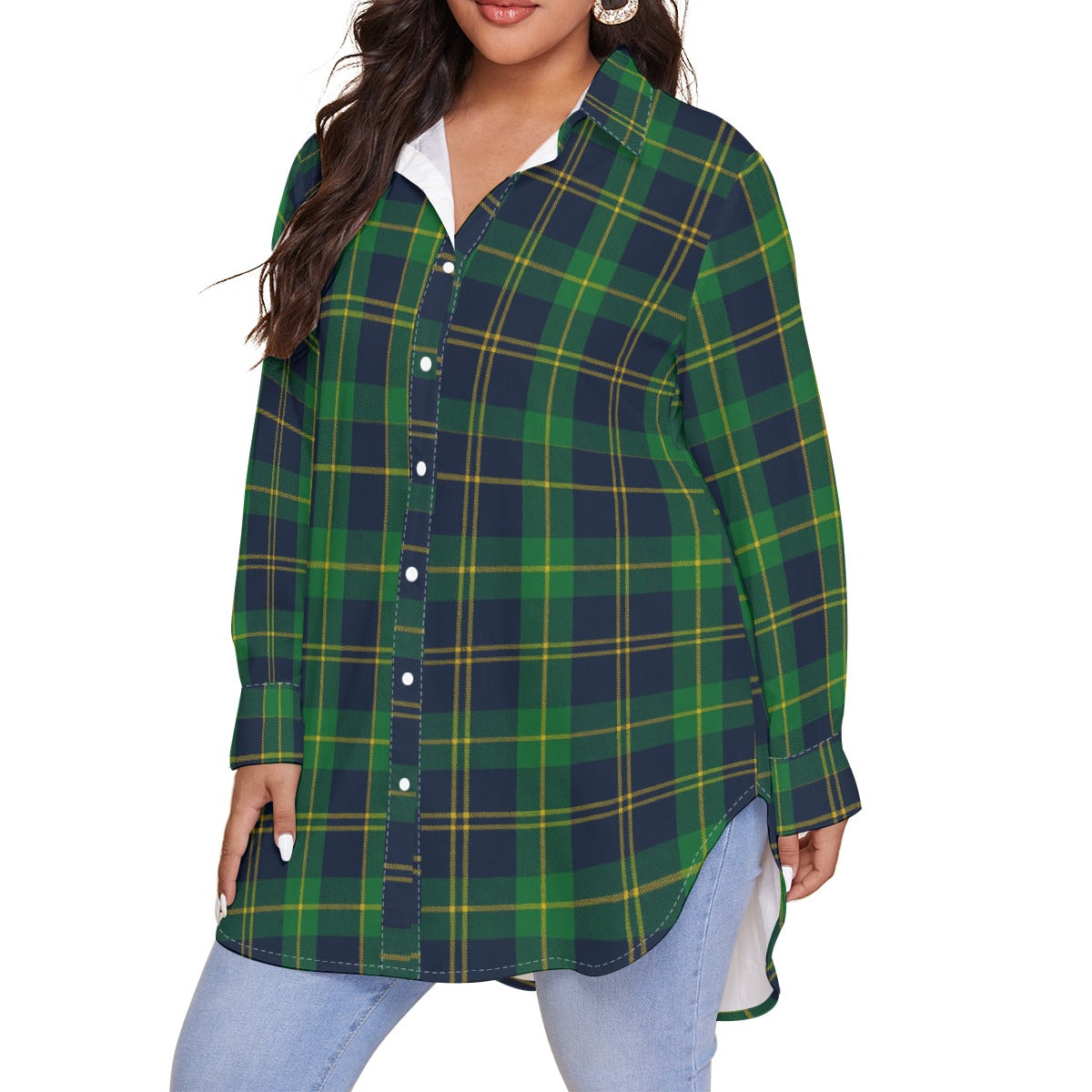 Notre Dame Fighting Irish Green Navy Gold Plaid Womens Shirt With Long Sleeveplus Size 7 green navy gold plaid women fashion apparel