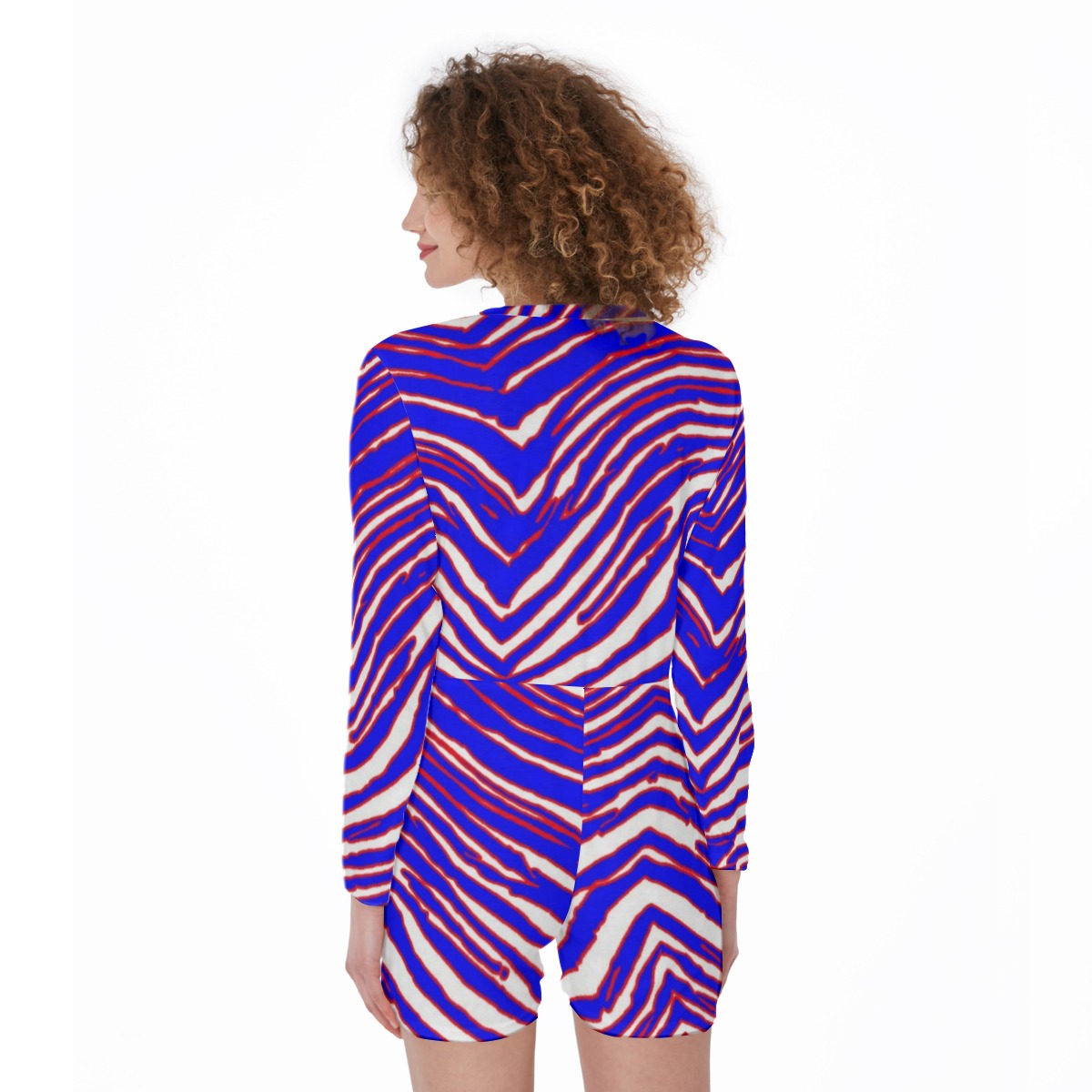 One-Piece Women’s Pajamas – Red, Blue White Zebra Game Day Comfort