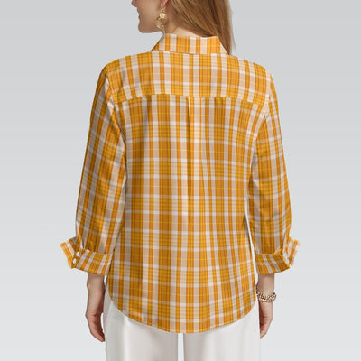Tennessee Volunteers Orange White Plaid Womens Mid Length Sleeve Shirt 1 orange white plaid women fashion apparel