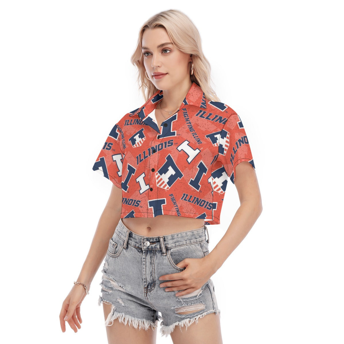 Illinois Urbana - Fighting Illini Women's Cropped Shirt White varsity sports apparel