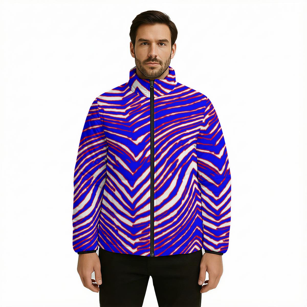 White Smoke Buffalo Football Zebra Warm Quilted Polyester Jacket – Game Day Streetwear Outerwear