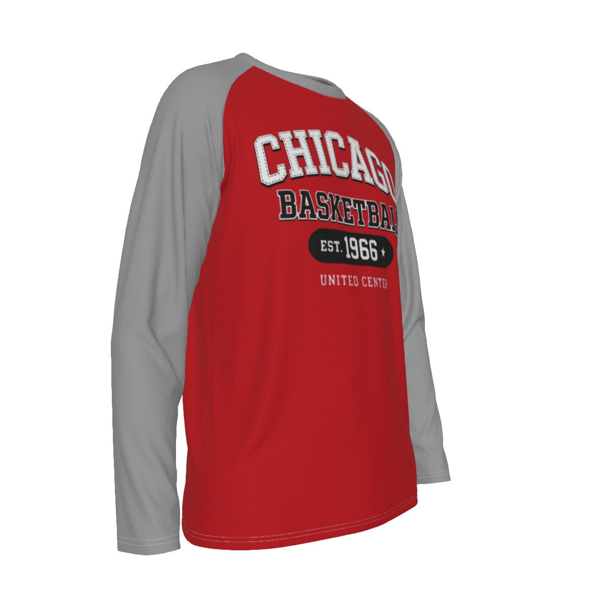 White Smoke Chicago Basketball Red and Gray Shirt – Est 1966 United Center Long Sleeve Raglan Tee