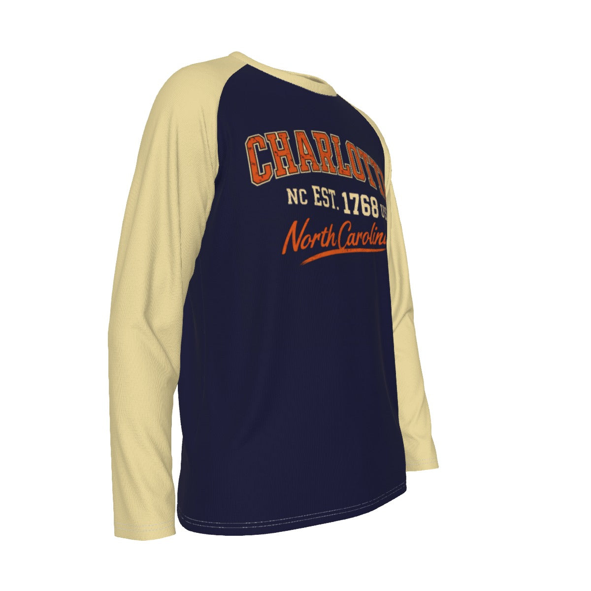 Midnight Blue Charlotte NC Est 1768 Long Sleeve Varsity Shirt – Navy Gold North Carolina Raglan