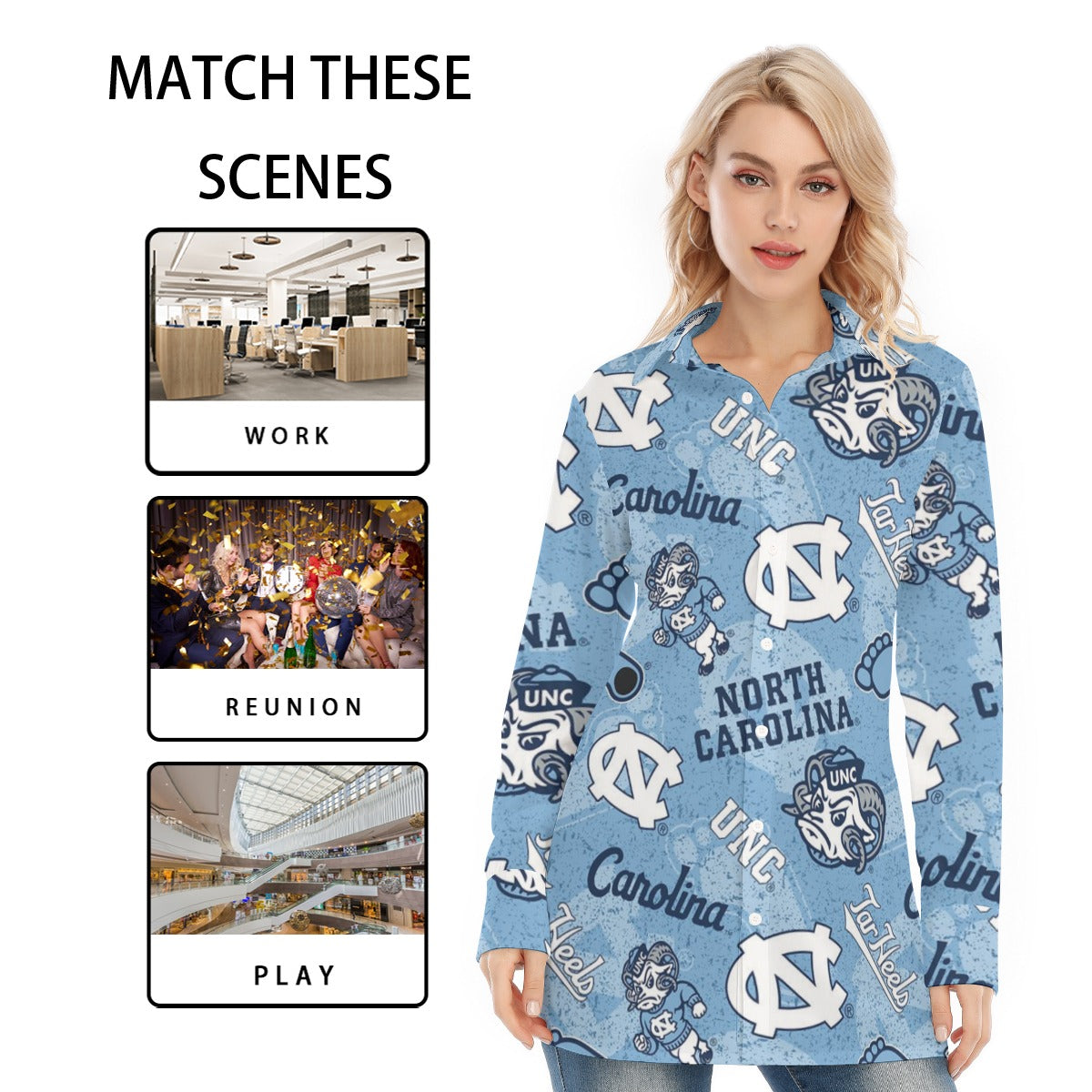 North Carolina Chapel Hill Tar Heels Women's Long Shirt - ACC football apparel varsity sportswear product image 5.0