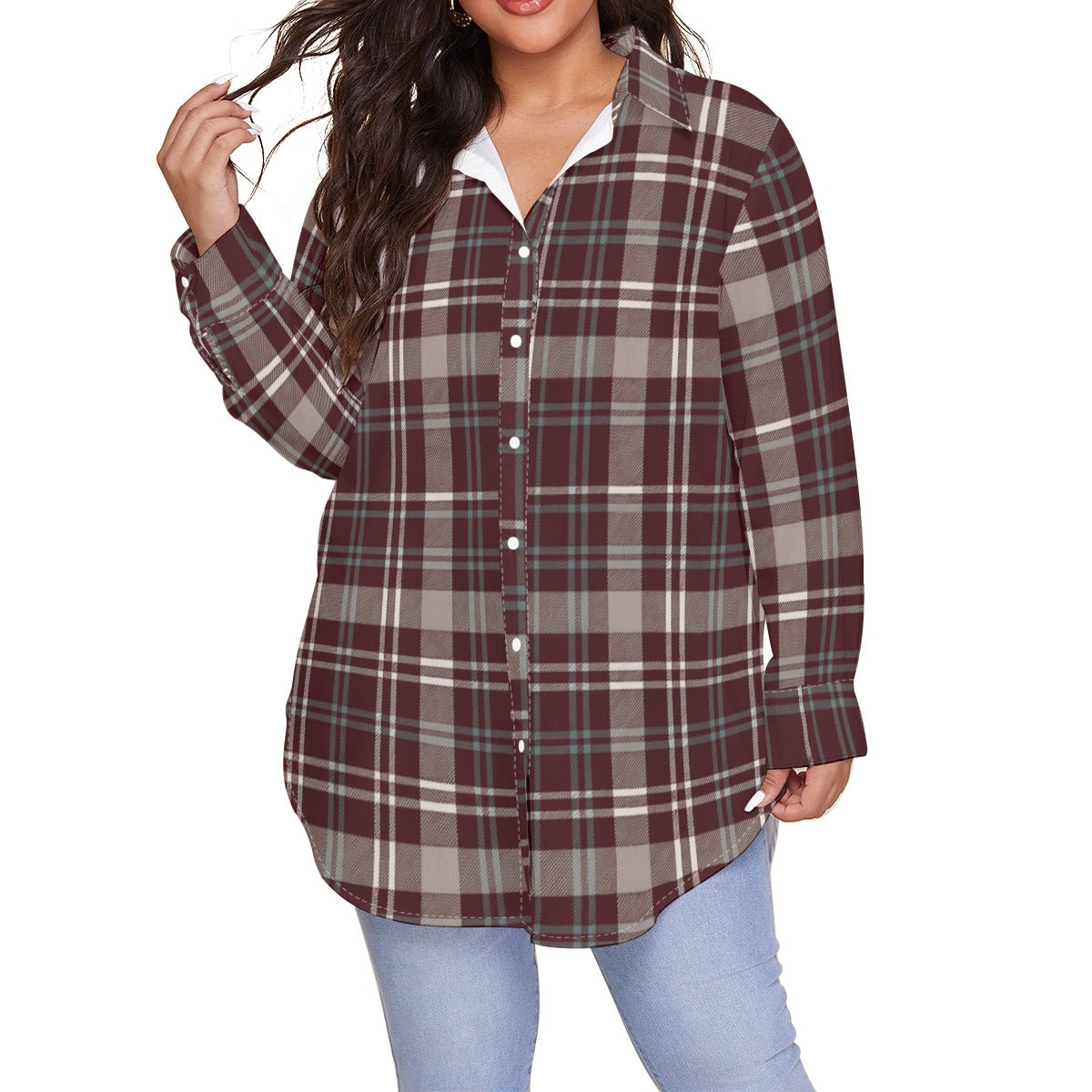 Tennessee Volunteers Orange White Plaid Women's Shirt With Long Sleeve(Plus Size) streetwear fashion product image 2