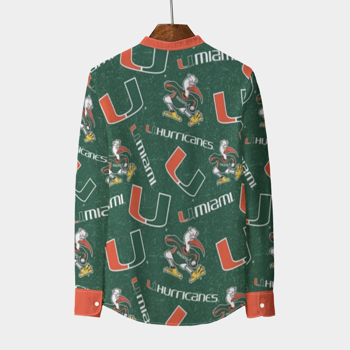 Miami Hurricanes Stand Collar Shirt With Long Sleeve|110GSM Imitation Flax - ACC football apparel varsity sportswear product image 2.0