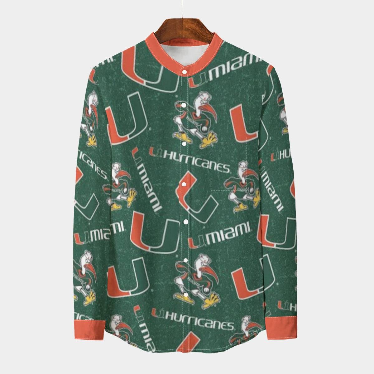 Miami Hurricanes Stand Collar Shirt With Long Sleeve|110GSM Imitation Flax - ACC football apparel varsity sportswear product image 1.0