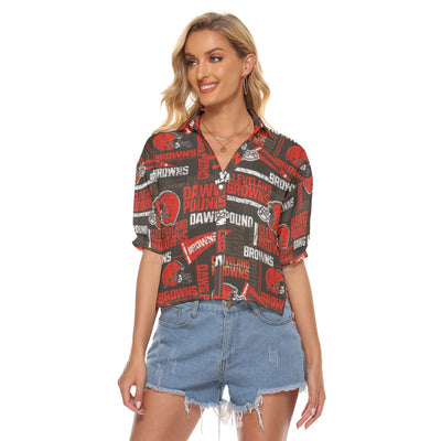 Cleveland Browns  Women's V-neck Shirts brown orange football outfit back view