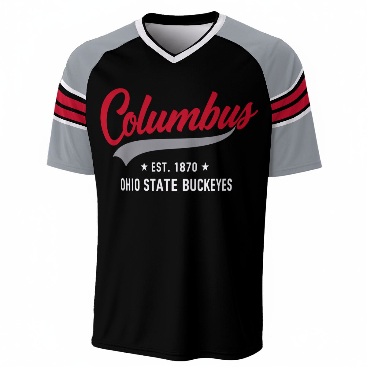 Columbus Ohio State Buckeyes Black and Grey Shirt – Retro Columbus Football V Neck Game Day Tee White game day varsity apparel